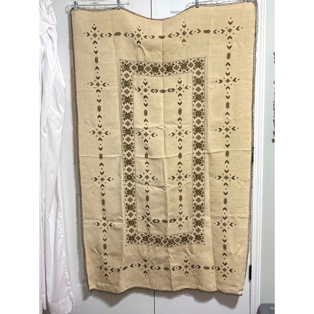 Lefkara ( Lefkaritika )Traditional Hand Embroidered Lace Linen Tablecloth
